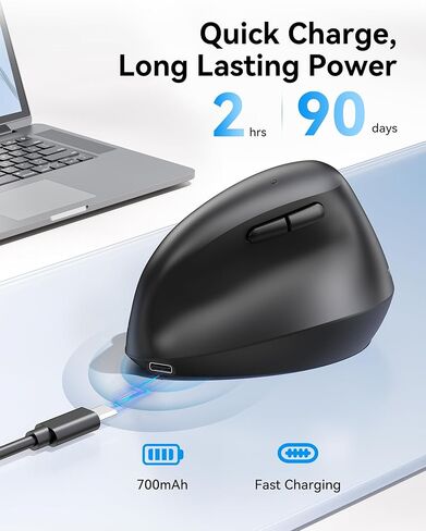 TECKNET Ergonomic Mouse, Wireless Bluetooth Vertical Mouse (BT5.3/3.0 & 2.4G) Rechargeable 4800 DPI Optical Mouse with 6 Adjustable DPI, Quiet Clicks, USB A Receiver, 6 Buttons - Wide Compatibility in Saudi Arabia