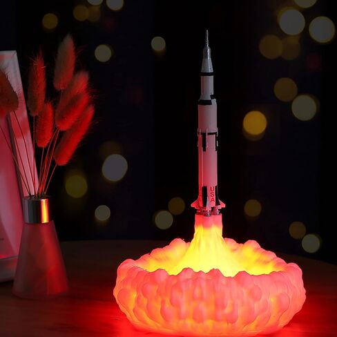 HGomx Rocket Lamp 3D Print 8.8 بوصة/22.5 سم مصباح مكوك الفضاء ضوء الليل مصباح القمر مع USB قابل لإعادة الشحن لمحبي الصواريخ الأولاد عيد ميلاد المنزل ضوء الديكور in Kuwait