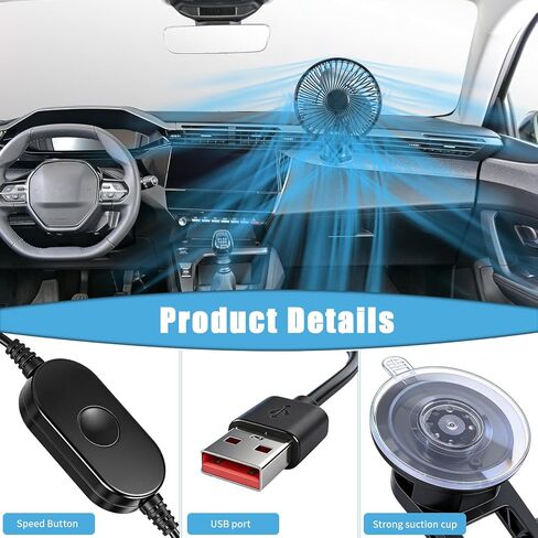 مجموعتان من مروحة السيارات المحمولة التي تعمل بمنفذ USB مع كوب شفط، مروحة تهوية تبريد صامتة صغيرة عالمية قابلة للدوران 360 درجة، تنظيم 3 سرعات، ضوضاء منخفضة، لشاحنة السيارة Suv Car Van Rv Pickup in Kuwait