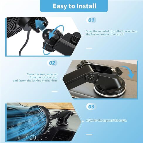 مجموعتان من مروحة السيارات المحمولة التي تعمل بمنفذ USB مع كوب شفط، مروحة تهوية تبريد صامتة صغيرة عالمية قابلة للدوران 360 درجة، تنظيم 3 سرعات، ضوضاء منخفضة، لشاحنة السيارة Suv Car Van Rv Pickup in Kuwait