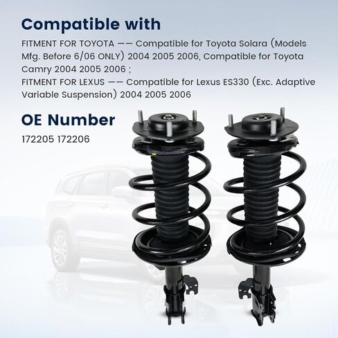 2PCS Front Shocks Absorbers Struts for 2004 2005 2006 Toyota Camry/Toyota Solara/Lexus ES330 (Exc. Adaptive Variable Suspension), Left & Right Complete Shocks w/Coil Spring Assembly 172205 172206 in Saudi Arabia