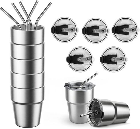 5 Pack 10oz Stainless Steel Cups with Lids and Straws, Double Wall Insulated Coffee Mugs, Stackable Tumblers for Hot/Cold Drinks, Home Office Outdoor in Saudi Arabia