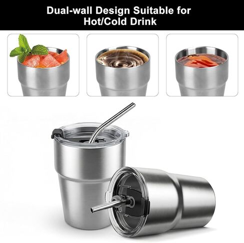 5 Pack 10oz Stainless Steel Cups with Lids and Straws, Double Wall Insulated Coffee Mugs, Stackable Tumblers for Hot/Cold Drinks, Home Office Outdoor in Saudi Arabia