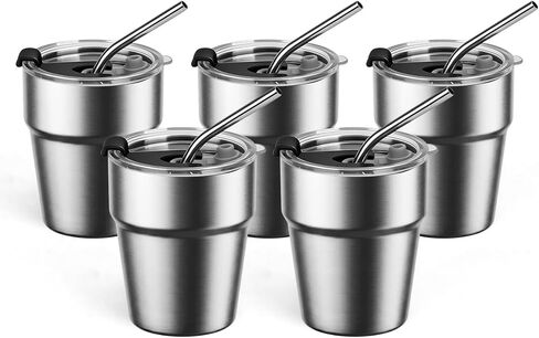 5 Pack 10oz Stainless Steel Cups with Lids and Straws, Double Wall Insulated Coffee Mugs, Stackable Tumblers for Hot/Cold Drinks, Home Office Outdoor in Saudi Arabia