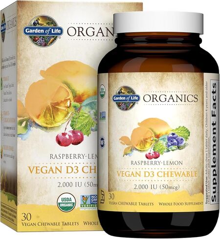 Garden of Life Organic Vitamin D - mykind Organics Vegan D3 Chewable - Raspberry Lemon, 2,000 IU (50mcg) Whole Food Vitamin D3 from Lichen Plus Food & Mushroom Blend, Gluten Free, 30 Chewable Tablets in Saudi Arabia