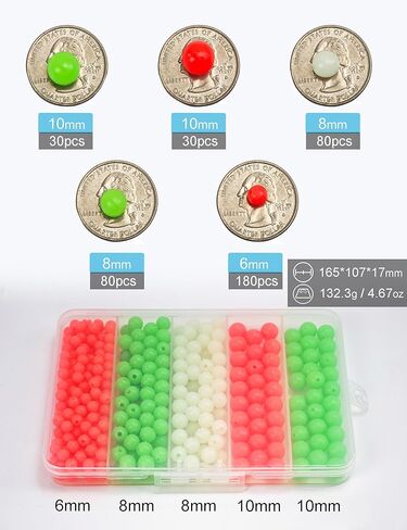 400pcs Glow Fishing Beads Kit - 6mm 8mm 10mm Glow in the Dark Fishing Line Beads Saltwater Freshwater, Round Plastic Lure Rigging Catfish Rig Bedas for Salmon Trout in Saudi Arabia
