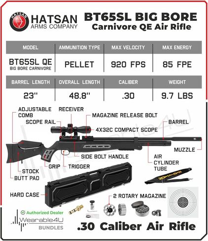 Hatsan BT 65 SL QE Big Bore Carnivore PCP بندقية هوائية مع نطاق 4x32 مع الحزمة المضمنة in Saudi Arabia