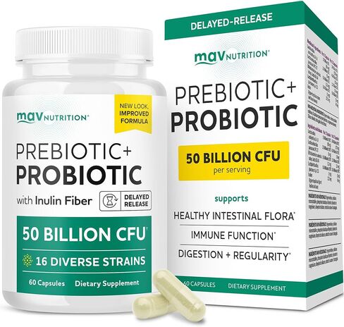 Probiotic and Prebiotic Capsules | Synbiotic Gut Health & Bloating Relief for Women & Men | Enzymes with Probiotics for Digestive Health | 20 Billion CFU | Non-GMO, Gluten-Free, Vegetarian | 60 Ct. in Saudi Arabia
