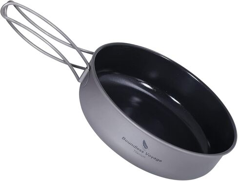 iBasingo 900ml Titanium Non-Stick Frying Pan 18cm Camping Pan Lightweight Skillet Griddle Hiking Small Plate Dish Bowl Outdoor Cookware for Fried Egg Steak with Folding Handle Ti2067C in Saudi Arabia