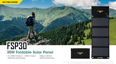 NITECORE FSP30 30W Portable Solar Charger, USB-A & USB 3 Output Ports, High Efficent 4 Foldable Panels for Camping Hiking Van RV Trip Compatible with Phones and Tablets with Nitecore Sticker in Saudi Arabia