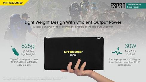 NITECORE FSP30 30W Portable Solar Charger, USB-A & USB 3 Output Ports, High Efficent 4 Foldable Panels for Camping Hiking Van RV Trip Compatible with Phones and Tablets with Nitecore Sticker in Saudi Arabia