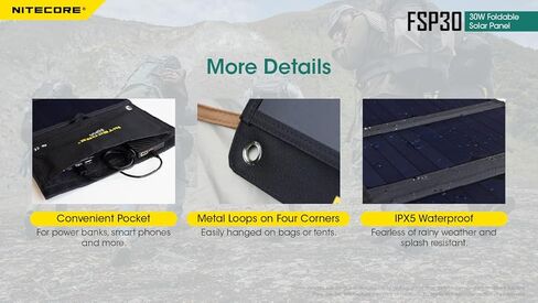 NITECORE FSP30 30W Portable Solar Charger, USB-A & USB 3 Output Ports, High Efficent 4 Foldable Panels for Camping Hiking Van RV Trip Compatible with Phones and Tablets with Nitecore Sticker in Saudi Arabia