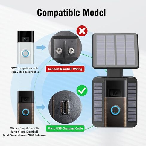 6W Solar Charger Compatible with Ring Video Doorbell (2020 Release), Micro USB Port Only, Not Compatible with the 2025 Type-C Interface doorbell in Saudi Arabia