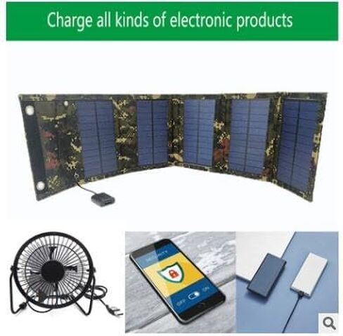 شاحن لوحة شمسية محمول 25 وات، 15 وات 5 فولت 1.5 أمبير 2USB، شاحن لوحة شمسية قابل للطي للهواتف المحمولة والمراوح الصغيرة وأجهزة Ipads، مع كابل تمديد USB (أسود) in Kuwait