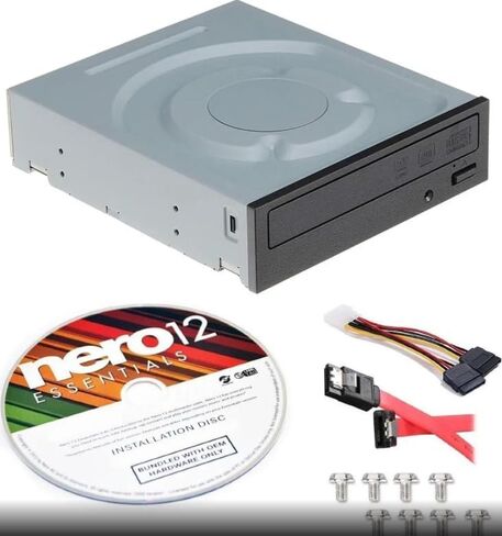 محرك ناسخ أقراص DVD/CD داخلي Lite-On IHAS124-04 24X SATA، ناسخ DVD±RW مزدوج الطبقة مع برنامج Nero 12 Essentials ومجموعة كابل SATA in Kuwait