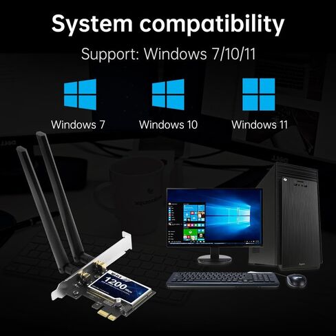 بطاقة WiFi AC1200 PCIe لأجهزة الكمبيوتر المكتبية، ملف تعريف منخفض للحافظة الصغيرة، محول لاسلكي ثنائي النطاق مع بلوتوث 5.1، هوائيات عالية الكسب، يدعم Windows 7/10/11 للألعاب والمكاتب in Kuwait
