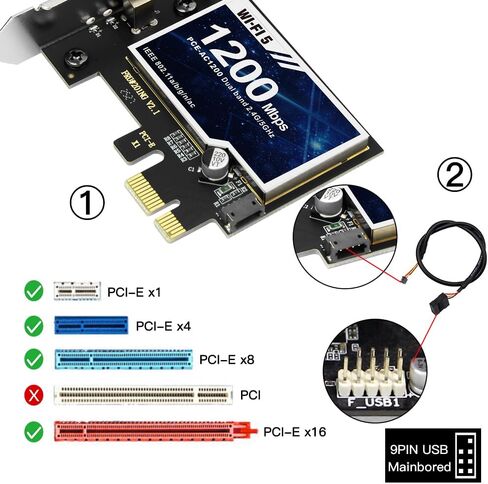 بطاقة WiFi AC1200 PCIe لأجهزة الكمبيوتر المكتبية، ملف تعريف منخفض للحافظة الصغيرة، محول لاسلكي ثنائي النطاق مع بلوتوث 5.1، هوائيات عالية الكسب، يدعم Windows 7/10/11 للألعاب والمكاتب in Kuwait