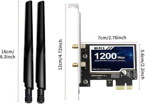 بطاقة WiFi AC1200 PCIe لأجهزة الكمبيوتر المكتبية، ملف تعريف منخفض للحافظة الصغيرة، محول لاسلكي ثنائي النطاق مع بلوتوث 5.1، هوائيات عالية الكسب، يدعم Windows 7/10/11 للألعاب والمكاتب in Kuwait