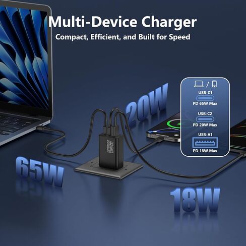 شاحن USB C بقدرة 65 وات لهاتف Samsung S26 Ultra، شاحن حائط 100 وات 3 منافذ GaN من النوع C، كابل USB-C بطول 6 أقدام متضمن، شاحن PD 65 وات فائق السرعة لهاتف Samsung Galaxy S26 Ultra وiPhone 17 Serie وMacBook وiPad والمزيد in Kuwait
