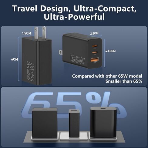 شاحن USB C بقدرة 65 وات لهاتف Samsung S26 Ultra، شاحن حائط 100 وات 3 منافذ GaN من النوع C، كابل USB-C بطول 6 أقدام متضمن، شاحن PD 65 وات فائق السرعة لهاتف Samsung Galaxy S26 Ultra وiPhone 17 Serie وMacBook وiPad والمزيد in Kuwait
