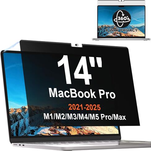 شاشة خصوصية مغناطيسية 360 درجة لجهاز MacBook Pro 14 بوصة (2021-2026، M1، M2، M3، M4، M5 Pro، Max)، فلتر ضوء أزرق مضاد للتوهج قابل للإزالة، واقي أسود مضاد للتجسس في 4 اتجاهات لجهاز Mac Pro 14In in Kuwait