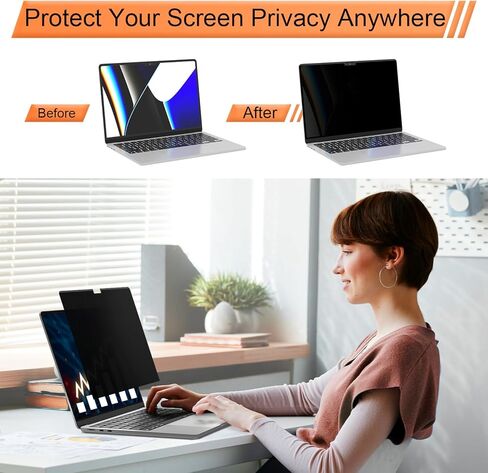 شاشة خصوصية مغناطيسية 360 درجة لجهاز MacBook Pro 14 بوصة (2021-2026، M1، M2، M3، M4، M5 Pro، Max)، فلتر ضوء أزرق مضاد للتوهج قابل للإزالة، واقي أسود مضاد للتجسس في 4 اتجاهات لجهاز Mac Pro 14In in Kuwait