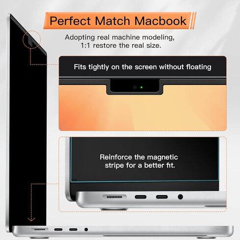 شاشة خصوصية مغناطيسية 360 درجة لجهاز MacBook Pro 14 بوصة (2021-2026، M1، M2، M3، M4، M5 Pro، Max)، فلتر ضوء أزرق مضاد للتوهج قابل للإزالة، واقي أسود مضاد للتجسس في 4 اتجاهات لجهاز Mac Pro 14In in Kuwait