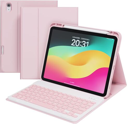 WX100 Bluetooth Keyboard with Case for iPad A16 11th 2025 A3354/A3355/A3356 & 10th Gen (A2696/A2757/A2777) | Detachable Durable Stylish Magnetic Case with Pencil Holder & Multi-Angle Stand - Pink in Saudi Arabia