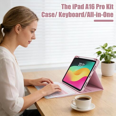 WX100 Bluetooth Keyboard with Case for iPad A16 11th 2025 A3354/A3355/A3356 & 10th Gen (A2696/A2757/A2777) | Detachable Durable Stylish Magnetic Case with Pencil Holder & Multi-Angle Stand - Pink in Saudi Arabia