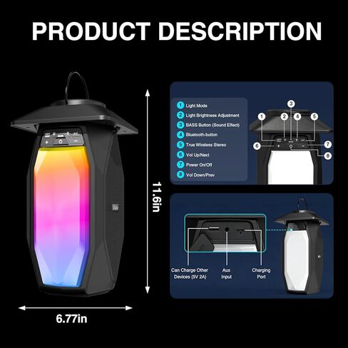 Olafus 2 Pack Outdoor RGB Bluetooth Speakers, 50W Wireless Outdoor Speakers with TWS Stereo Bass, IPX5 Waterproof Lantern Speakers for Pool Patio Garden Camping Party in Saudi Arabia