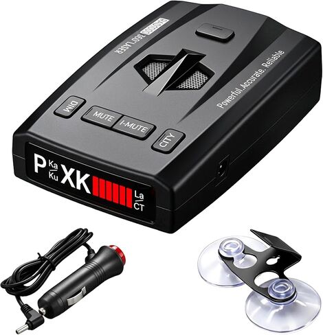 Radar Detector, Radar Detectors for Cars, Up to 1100 Yards Long-Range Detection, X/K/Ka/KU/ST/CT Band & Laser Detection with Voice Alert, Smart False Alert Filtering, Suction Cup Mount Included in Saudi Arabia
