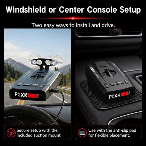 Radar Detector, Radar Detectors for Cars, Up to 1100 Yards Long-Range Detection, X/K/Ka/KU/ST/CT Band & Laser Detection with Voice Alert, Smart False Alert Filtering, Suction Cup Mount Included in Saudi Arabia