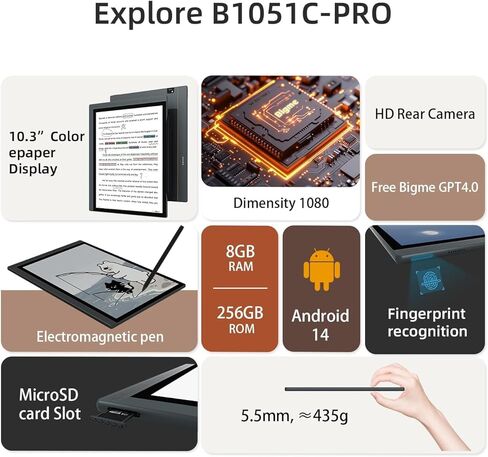 Bigme B1051C Pro E-Ink eReader Epaper Tablet with 8GB+256GB, Android 14 OS,10.3 Inch Color Ebook Readers Device with Fingerprint Recognition, Stylus Pen, 300PPI Screen, Up to 2TB Expansion Light Blue in Saudi Arabia