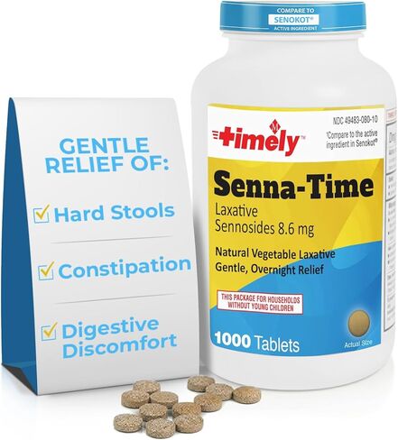 Timely Senna Time Laxative - 1000 Count Tablets - Compared to The Active Ingredient in Senokot - Natural Vegetable Based Laxatives for Constipation Relief - Gentle Overnight Relief in Saudi Arabia