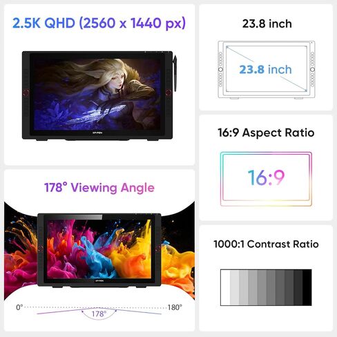 XPPen Artist 24 Pro 2.5K QHD Drawing Tablet with Screen,16.7M Colors Graphics Tablet with 8192 Pen Pressure Battery-Free Tilt Stylus and XPPen PA2 8192 Pen Pressure Battery-Free Stylus in Saudi Arabia