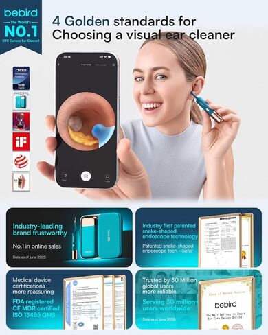 Ear Cleaner, Bebird Ear Wax Removal Kit, Ear Wax Removal Tool Camera with 1080P Ear Camera, Ear Wax Removal with 6 Earwax Removal Kit,4 Silicone Ear Scoops, Ear Cleaners for iPhone,Android in Saudi Arabia