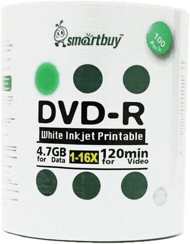 Smart Buy 1200 Pack DVD-R 4.7gb 16x White Printable Inkjet Blank Media Record Disc, 1200 Disc 1200pk in Saudi Arabia