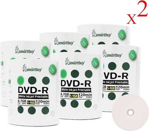 Smart Buy 1200 Pack DVD-R 4.7gb 16x White Printable Inkjet Blank Media Record Disc, 1200 Disc 1200pk in Saudi Arabia