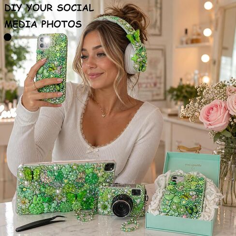 مجموعة أدوات سحرية كبيرة للفتيات DIY، طاووس أكريليك لامع أخضر، حب متدرج، عباد الشمس الأخضر، فراشة ثلاثية الأبعاد وسحر قلب لتزيين حافظة الهاتف اللطيفة وحرف الوسائط الاجتماعية in Kuwait