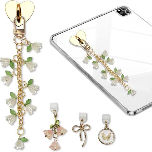 BATHRINS 5 PCS Kindle Charms Including Dust Plug Charm Type C/USB C, Cute Flower Chains Phone Charm with Heart Grip Holder, Compatible for Kindle Paperwhite/E-Reader/Phone in Saudi Arabia