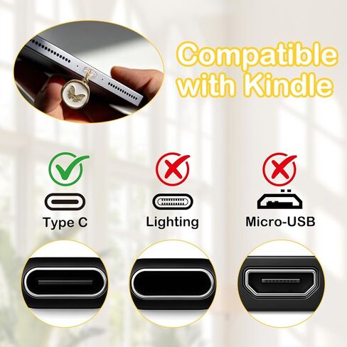 BATHRINS 5 PCS Kindle Charms Including Dust Plug Charm Type C/USB C, Cute Flower Chains Phone Charm with Heart Grip Holder, Compatible for Kindle Paperwhite/E-Reader/Phone in Saudi Arabia