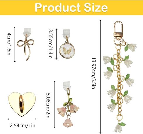 BATHRINS 5 PCS Kindle Charms Including Dust Plug Charm Type C/USB C, Cute Flower Chains Phone Charm with Heart Grip Holder, Compatible for Kindle Paperwhite/E-Reader/Phone in Saudi Arabia