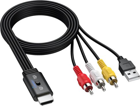 CAMWAY 1080P RCA to HDMI Converter Male Cable 5ft - Lossless Transmission,16:9/4:3 Switch,Pro AV to HDMI Adapter for VCRs/VHS/DVD Player,Mini Composite CVBS Audio Video Adapter,PAL,NTSC Support in Saudi Arabia