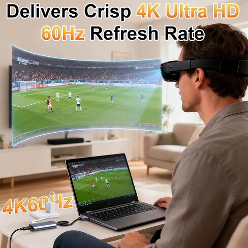 نظارات AR محول HDMI إلى USB C 4K@60 هرتز، محول XR مع تشغيل وشحن DC 5V، HDMI إلى USB-C عرض فيديو لـ XREAL One/Air 2 Pro/VITURE/RayNeo/Rokid، Switch 2/1، PS5/4، Xbox، شاشة محمولة in Saudi Arabia
