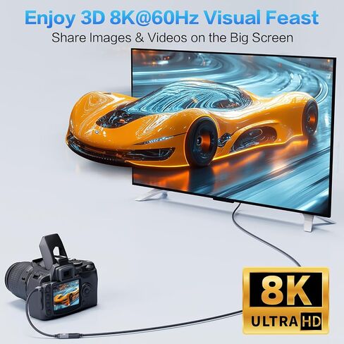 محول HDMI صغير 8K إلى HDMI، 8K@60HZ 4K@240 هرتز، محول Micro HDMI ذكر إلى أنثى، 48 جيجابت في الثانية، متوافق مع Raspberry Pi 5، Pi 4، Go Pro Hero، Nikon، Canon، Sony وغيرها من الكاميرات - رمادي in Kuwait