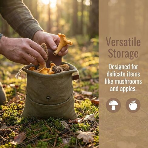 Foldable Canvas Foraging Bag with Leather Closure, Water Resistant Waxed Canvas Collapsible Pouch for Mushroom, Berry Picking, Outdoor Camping in Saudi Arabia