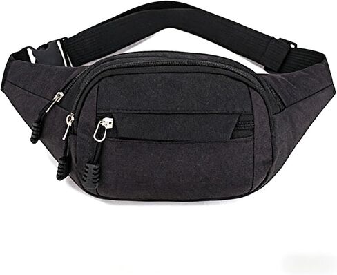 1 Piece Fashion Waterproof Fanny Pack for Men Women, Multi-Layer Large Capacity Waist Pack with Adjustable Belt, Lightweight Crossbody Bum Bag for Outdoor Sports Travel Running Hiking, Black in Saudi Arabia