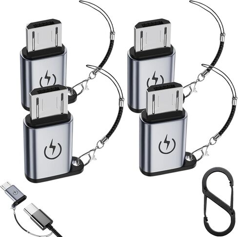 محول USB رمادي C إلى Micro USB، محول من النوع C أنثى إلى Micro USB Male، مناسب لهاتف Samsung Galaxy S6/S7 Edge، وLG Nexus 4/5/6 والأجهزة الأخرى (4 حزم) in Kuwait