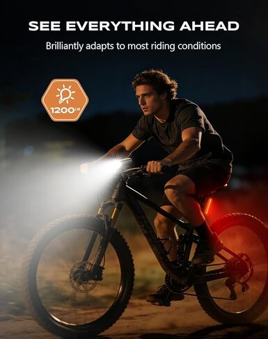 2026 New 1200LM Wide Angle Bike Lights for Night Riding, 3+5 Modes & IP65 Waterproof Bike Reflectors, Long-Lasting USB Rechargeable Bicycle Lights Front and Rear for Road Mountain Cycling in Saudi Arabia