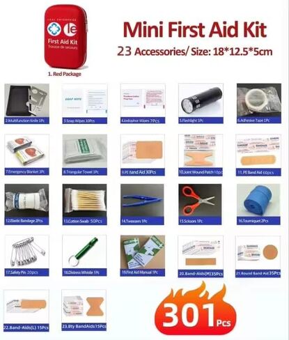 301 Piece First Aid Kit - Fully Stocked Survival Emergency Kit for Home, Car, Camping, Workplace, Outdoor Travel & Family Preparedness in Saudi Arabia